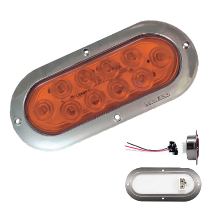 459- PLAFÓN 10 LED 6" OVALADO BI-ESTROBO CROMADO C/CONECTOR